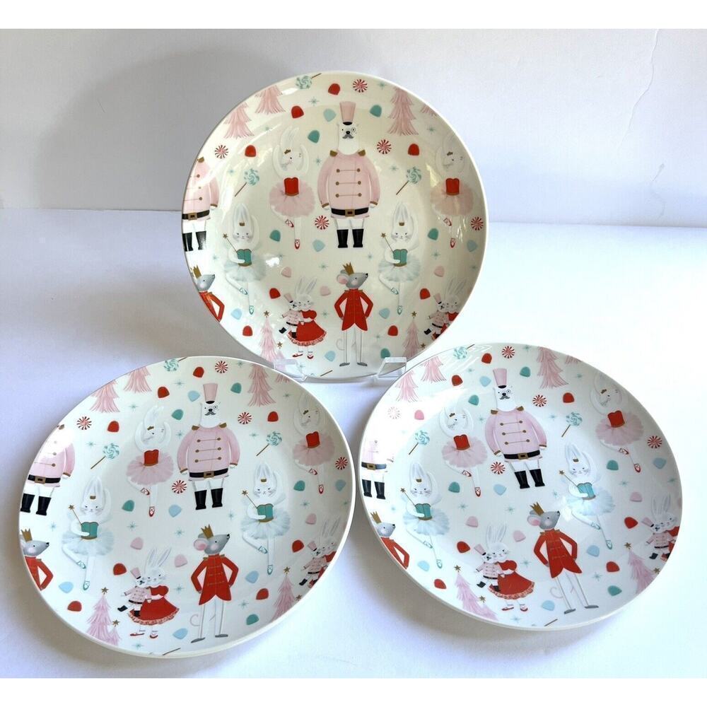 Elum Nutcracker Pink Pastel Mouse King Appetizer Plates 7.5” Set of 3 NEW